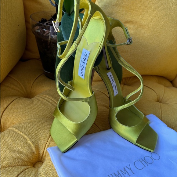 Jimmy Choo Azia 110 lime Satin Sandals Brand new - Picture 2 of 4
